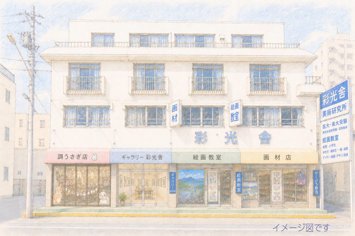 ギャラリー彩光舎と調うさぎ店の外観イラスト